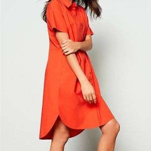Eileen Fisher Geranium Orange Poplin Shirt Dress